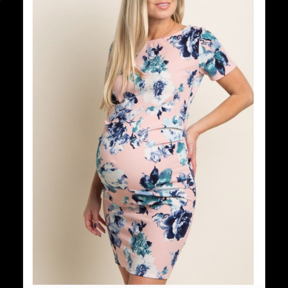 Pinkblush Pink floral print fitted maternity dress